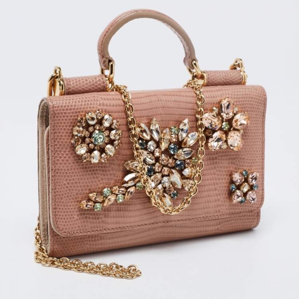 Dolce & Gabbana Sicily Von Phone Crossbody in light pink lizard leather
